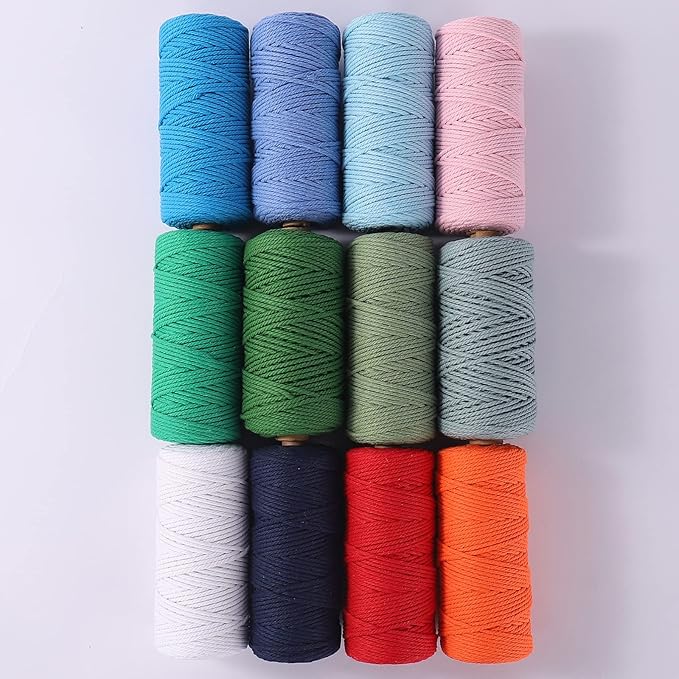 Lake Blue Macrame Cord 3mm x 109Yards,Colored Cotton Rope Craft Cord Colorful Cotton Cord Twine for Wall Hanging Plant Hangers Crafts Knitting Decorative Projects