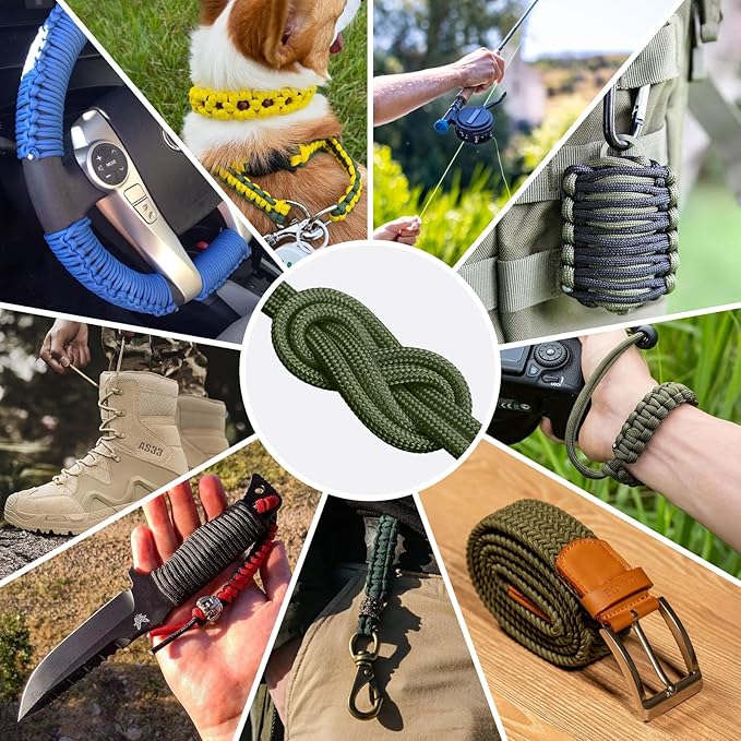1200 Paracord Rope - 4.4mm 14 Strand Nylon Parachute Spool para Cord Lanyard for Outdoor Camping Survival Utility Tent Crafting DIY Projects Fishing Clothsline Bracelet - ArmyGreen 100FT