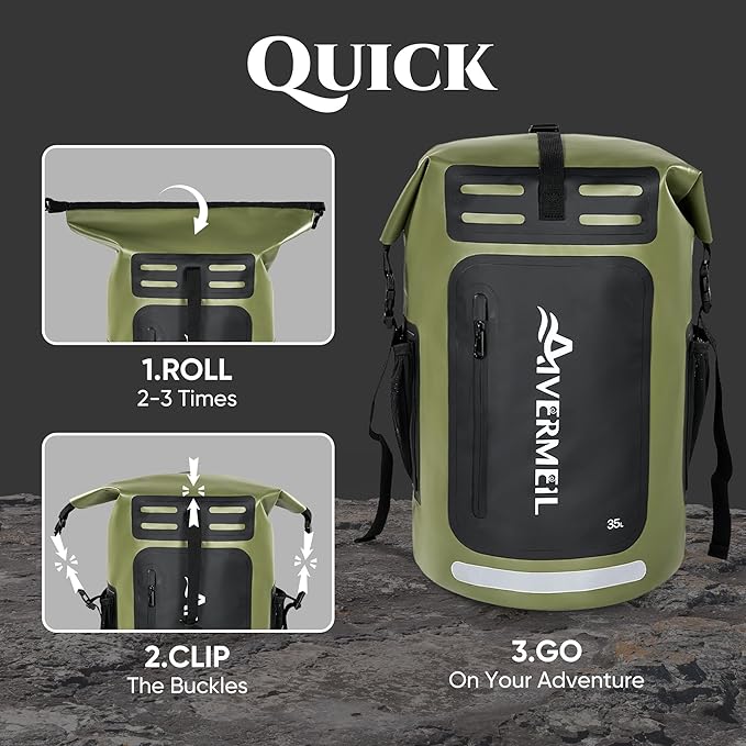 Waterproof Dry Bag with Waterproof Phone Case Green