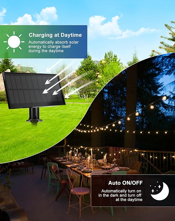 Zuske Solar String Lights Outdoor Waterproof 100FT with USB Port and 52 Shatterproof G40 Bulbs(2 Spare), LED Solar Powered Patio Lights for Outside, Porch, Backyard, Gazebo, Garden(Warm White)