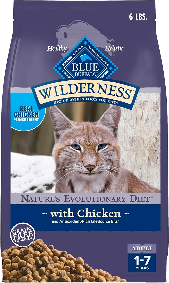 Blue Buffalo Wilderness Nature's Evolutionary Diet High-Protein, Grain-Free Natural Dry Food for Adult Cats, Chicken, 6-lb. Bag