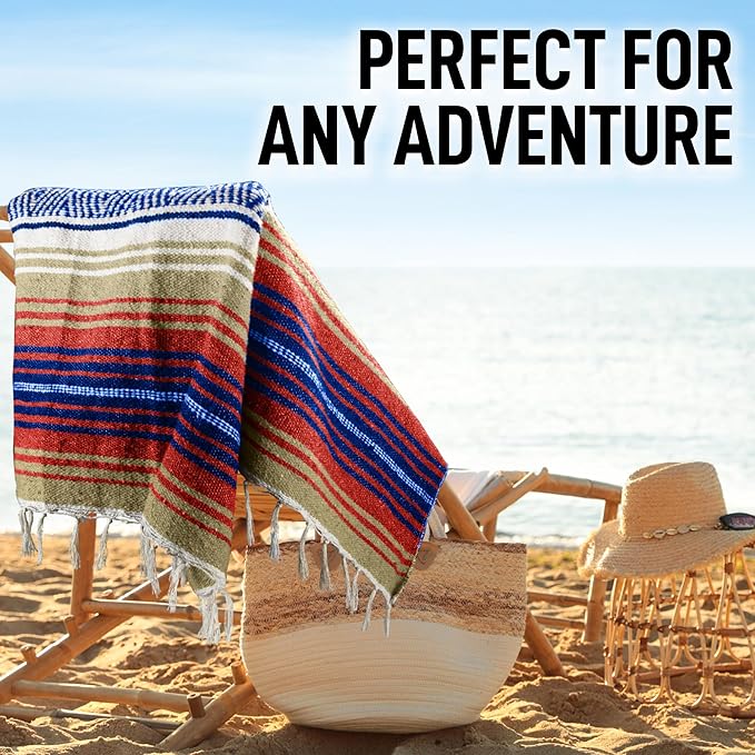 Hydration Nation Authentic Large Handwoven Mexican Striped Throw Blanket - Soft, Durable, Eco-Friendly - 70"x50" – Sunrise