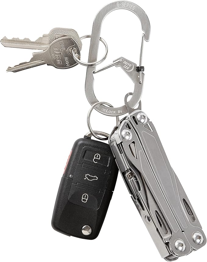 Nite IZE G-Series SlideLock #4 Dual Chamber Carabiner, Dual Security Carabiner Keychain, Stainless Steel