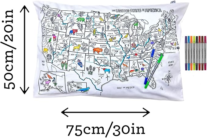 Coloring Pillowcase for Kids – Reusable DIY Pillow Cover with Washable Markers, Educational Arts & Crafts Activity for Boys & Girls, Fun Gift for Creative Play, Machine Washable - eatsleepdoodle