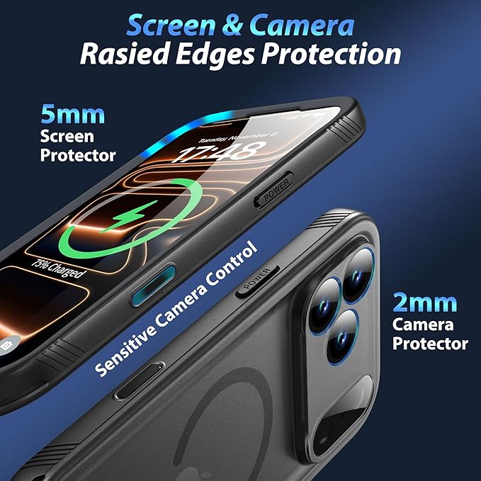 SPORTLINK for iPhone 17 Pro Max Case, IP68 Waterproof Military Protective Full Body Heavy Duty Shockproof 360 Sealed Dustproof with Camera Screen Protector Cover for i Phone 17 Pro Max 6.9" Mag/Black