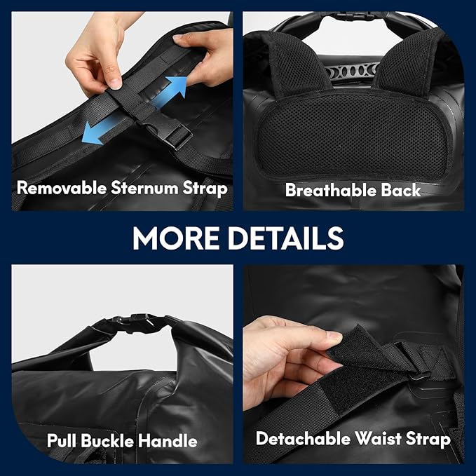 Haimont Waterproof Backpack Roll Top Dry Bag Kayak Dry Backpack for Outdoor Dry Pack Boating Fishing Camping, 60L, Black