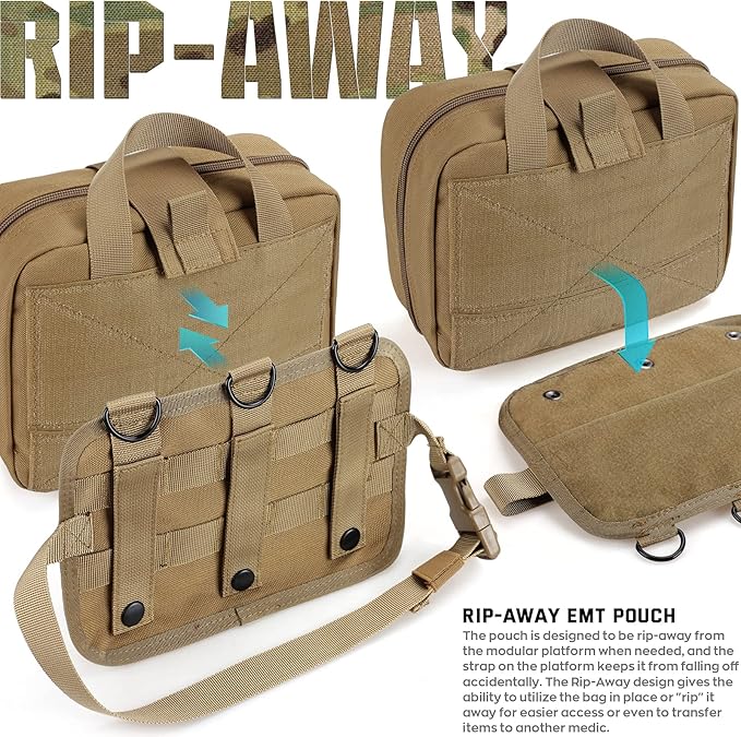 LIVANS Tactical Molle Medical Pouch - Upgraded Size, Large Capacity IFAK Pouch with Detachable Quick Release and Headrest Mount, Includes Flag and Cross Patch