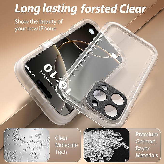 SPORTLINK for iPhone 16 Pro Max Case - IP68 Waterproof Military Protective Full Body Heavy Duty Shockproof 360 Sealed Dustproof with Screen Protector Cover for i Phone 16 Pro Max 6.9" Frosted Clear