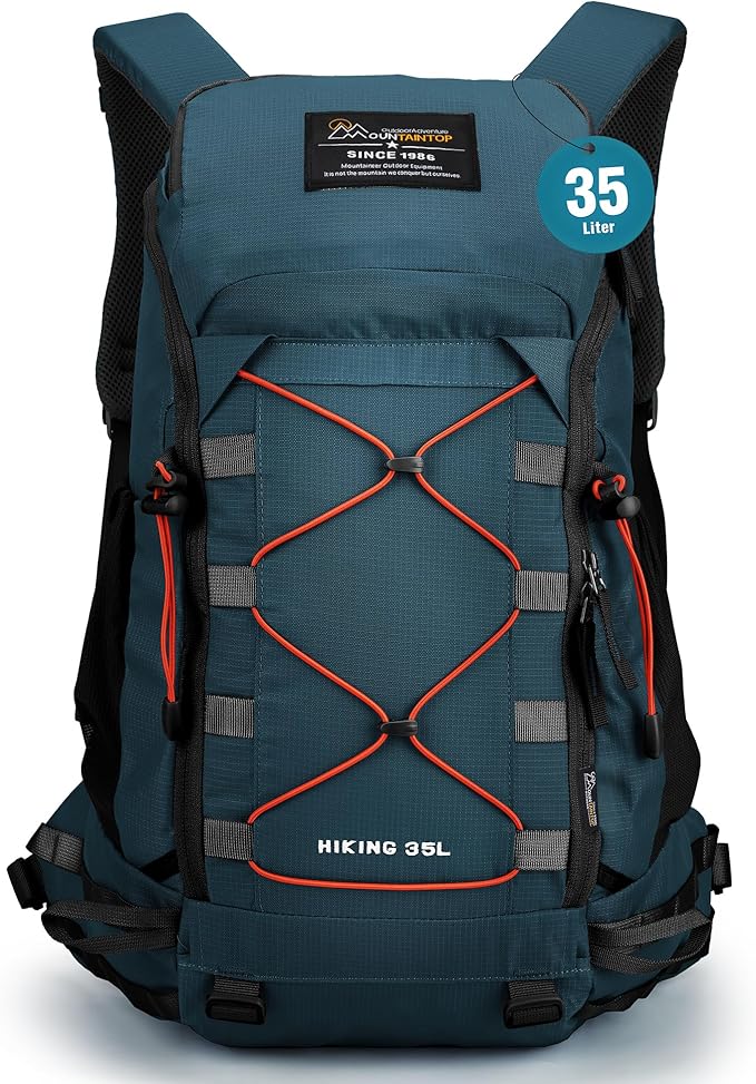 MOUNTAINTOP 35L Hiking Backpack, Lightweight Outdoor Travel Camping Daypack with Rain Cover for Men & Women（Blue）