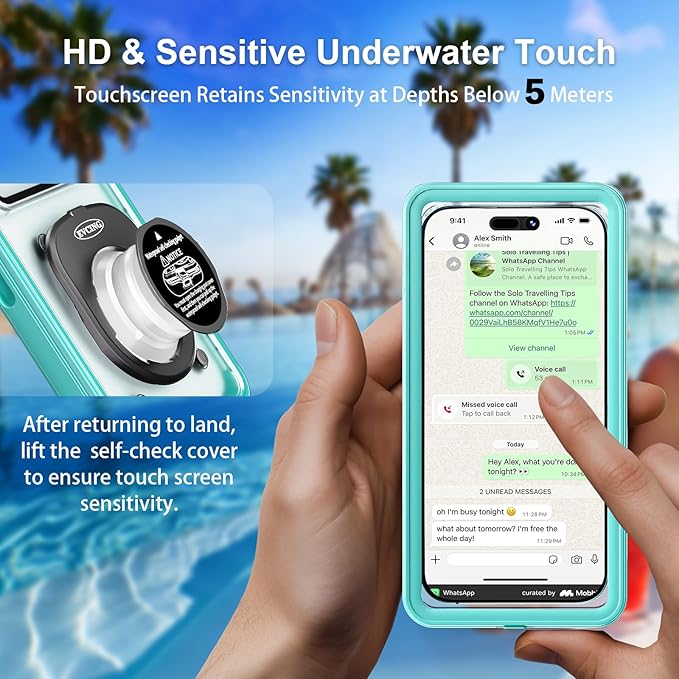Waterproof Phone Case Up to 6.9 inch | IPX8 Underwater Phone Cases for Snorkeling | Universal Diving Case with Lanyard for iPhone 16 Pro Max/15/14/Galaxy S24 | Beach Cruise Essentials (Cyan)