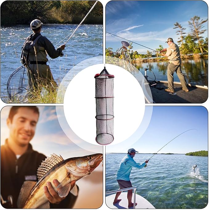 Fish Basket – 25x30cm/25x60cm/25x90cm Nylon, Portable Net Pen, Live Catch System | Perfect for Bank Fishing Activities, Boat Side Storage, Bait Preservation Needs, Outdoor Sports Gear