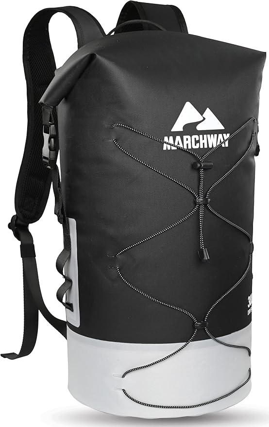MARCHWAY Floating Roll Top Dry Bag, Flexible Lightweight TPU Waterproof Backpack 20L/30L/40L with Padded Straps for Boating, Kayaking, Swimming, Hiking, Beach (Black, 40L)