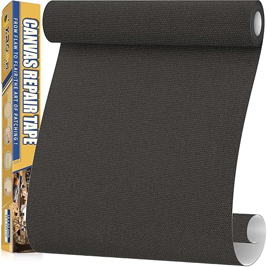 Canvas Repair Tape, 16 x 63 Inch Waterproof Heavy Duty Fabric Tape for Furniture, Self Adhesive Canvas Repair Patches for Boat Covers, Sofas, Tents, Louge Chairs, Canopy, Awning Black Gray