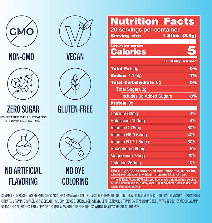 TREVI™ Everyday Sugar Free Electrolytes - Essential Drink Mix Hydration Powder Packets - 20 Count - Summer Bombsicle
