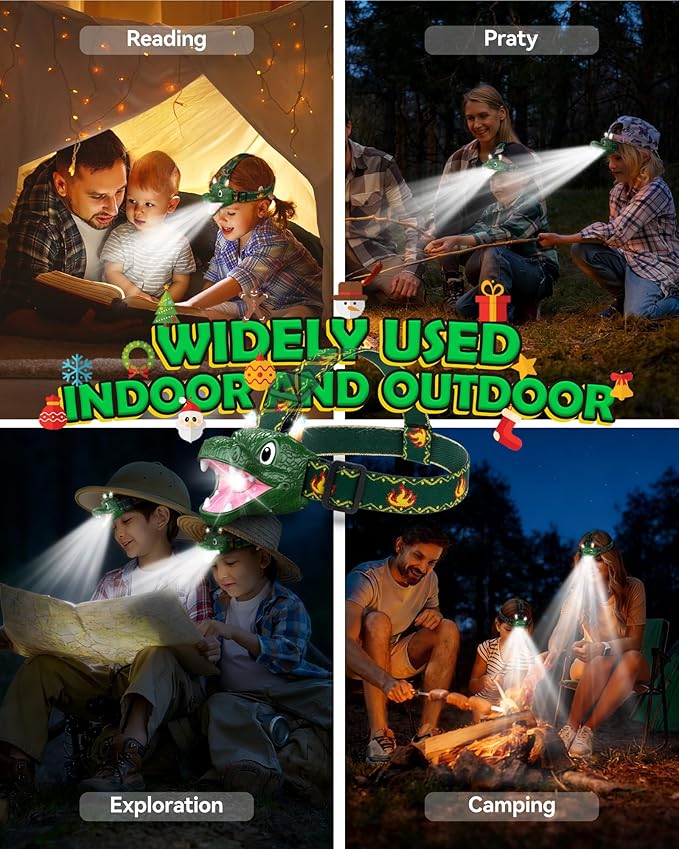 LED Dinosaur Headlamp for Kids, Children's Toy Flashlight Dinosaur Toys for Age 3 4 5 6 7 8 9 Years Old Kids, Camping Hiking Gear for Boys Girls
