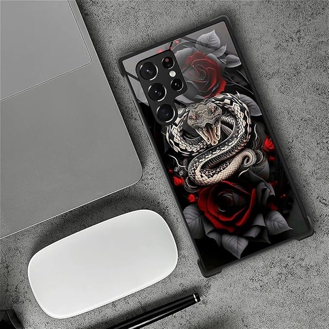 for Samsung Galaxy S22 Ultra Case, Entwined Rose Snake Pattern Graphic Design Girl Boy Soft Silicone Hard Acrylic Shock Protection for Samsung Galaxy S22 Ultra
