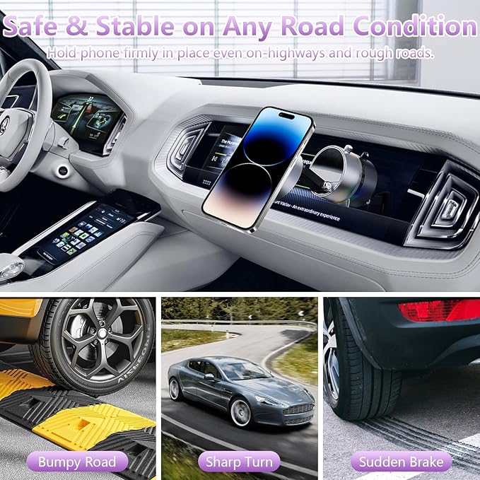 Vacuum Magnetic Phone Holder,Foldable Magnetic Suction Phone Mount,360° Rotation Car Phone Holder,Cell Phones Car Accessories,Hands-Free Phone Holders Suitable to Mirror,Gym,Kitchen (Black)