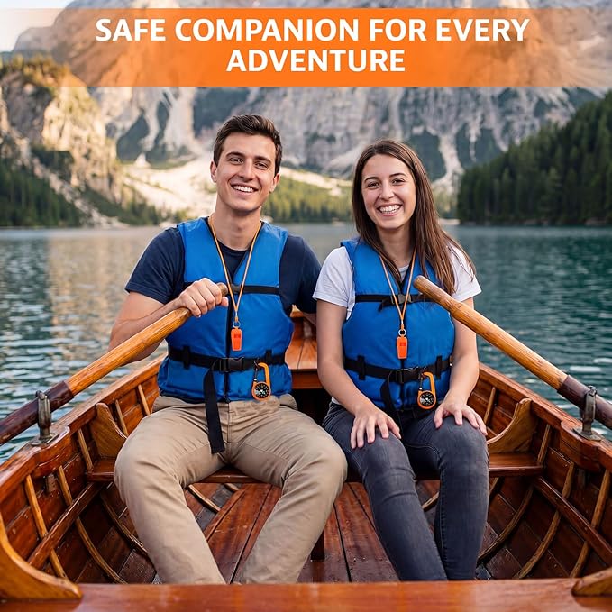 Honoson 24 Pcs Emergency Whistle and Compass Kit, 12 Survival Whistle with Lanyards Loud Blast 12 Magnetic Compass Keychain for Hiking Camping Orienteering Outdoor Navigation Accessories
