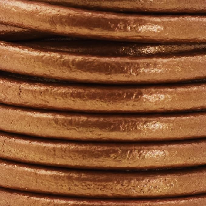 Mandala Crafts Round Genuine Bronze Leather Cord for Jewelry Making – 5mm Cowhide Leather Rope String Lace for Kumihimo – 4.4 Yards Cowhide Craft Cording Spool