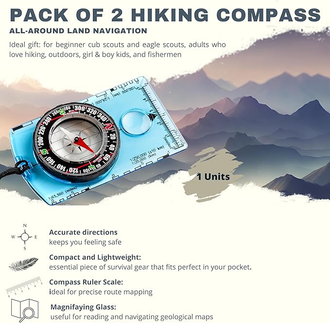 Trekker's Compass Crew Orienteering Compass, Pack of 2, Magnetic Navigation Set for Hiking, Camping, Backpacking, Scout Activities