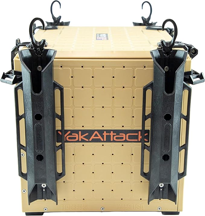 YakAttack BlackPak Pro 13" x 16" Kayak Fishing Crate with 4 Rod Holders - Desert Sand | Tackle Storage Box & Gear Organizer for Kayaks | Lightweight, Durable & Customizable Marine Fishing Accessory