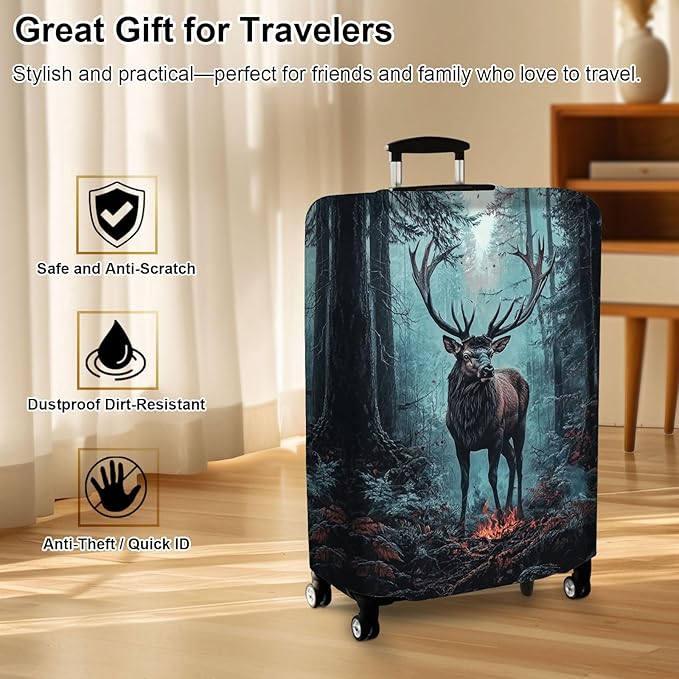 Luggage Cover Protector for 30-32 Inch Suitcases, TSA Approved Elastic Travel Suitcase Covers, Anti-Scratch Washable Luggage Sleeve for Carry On & Checked Bags, Enormous Stag