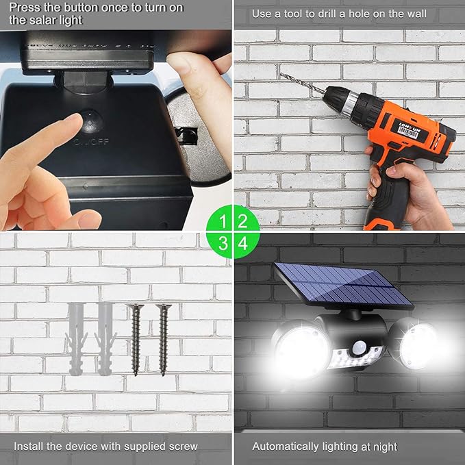 Outdoor Solar Lights, 30 LED Solar Security Lights with Motion Sensor Dual Head Spotlights IP65 Waterproof 360° Adjustable LED Solar Motion Lights for Front Door Garage Patio Deck, 2 Pack
