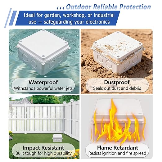 NineLeaf Junction Box, ABS Plastic Box IP65 Waterproof Outdoor Dustproof Water Resistant Electronic Enclosure, External Size 3.9 x 3.9 x 2.8 inch(100x100x70mm),White