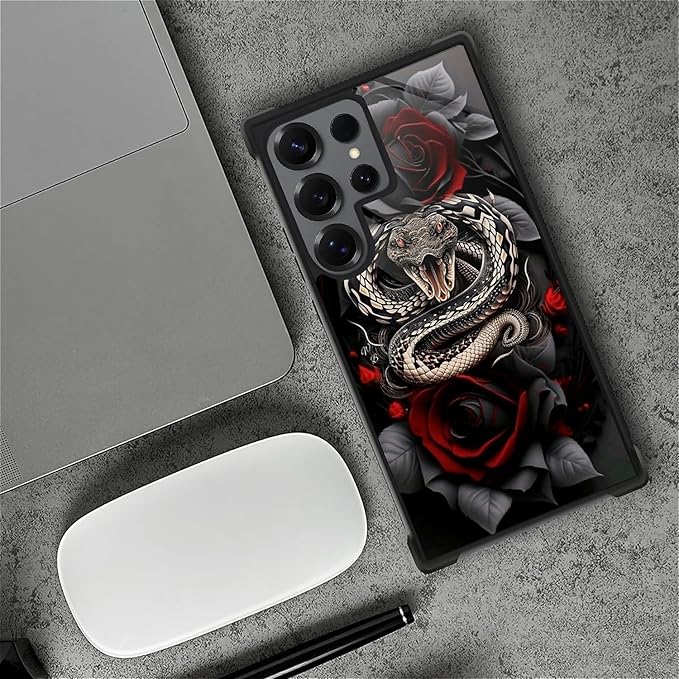 for Samsung Galaxy S25 Ultra Case,Graphic Design for Girl Boy Soft Silicone Hard Acrylic Shock Protection Designed for Samsung Galaxy S25 Ultra Entwined Rose Snake Pattern