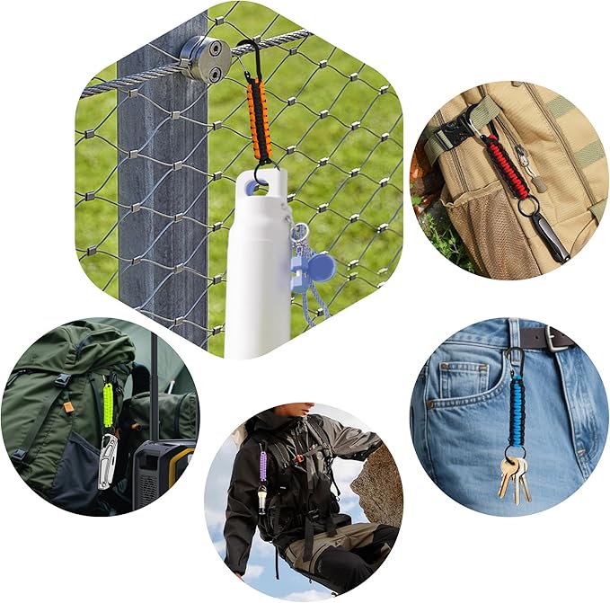 3PCS Paracord Keychain with Carabiner Clip, Braided Rope Key Chain Lanyard, Heavy Duty Paracord Keychain Ring for Men Women Outdoor Camping Hiking Backpack Survival Gear, Colorful