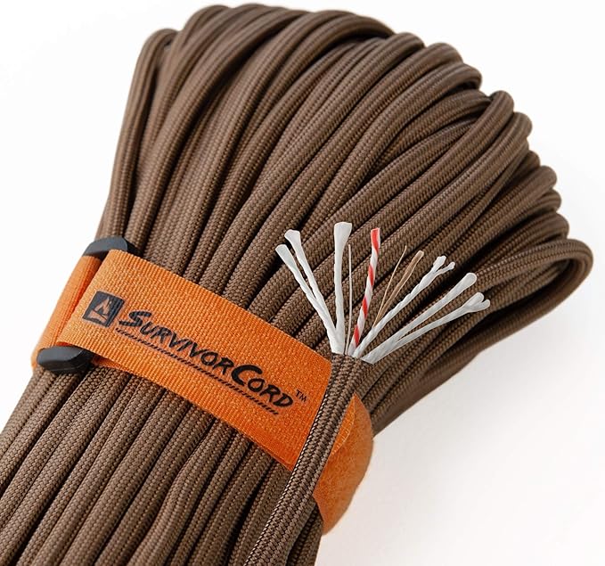 TITAN Survival Patented Paracord 550 - 25ft, 100ft, 500ft & Color Options - 620LB Strength Survival Paracord Military Spec with 3 Strands - Heavy Duty Hank Cord for Camping & Outdoors with Firestarter