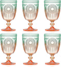 XUWAIDSGN 6Pcs Plastic Vintage Wine Glasses 13.5oz Reusable Embossed Goblet Glasses Green Orange Gradien Retro Wine Glassware Unbreakable Stemmed Champagne Water Cups for Cocktail Juice Wedding