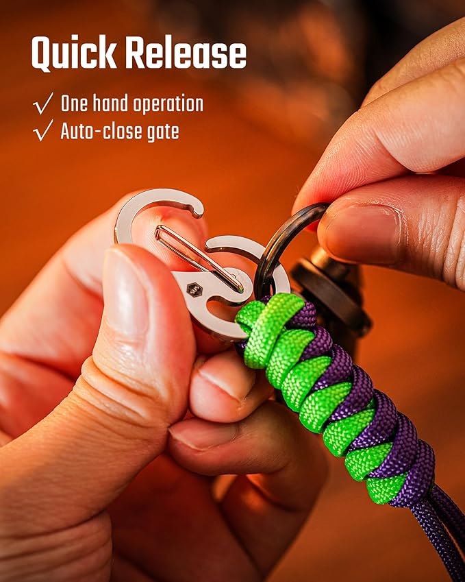 KeyUnity KC01 Braided Paracord Carabiner with Cord Lock, Keychain Phone Camera Bag Wrist Hand Strap for Daily & Outdoor