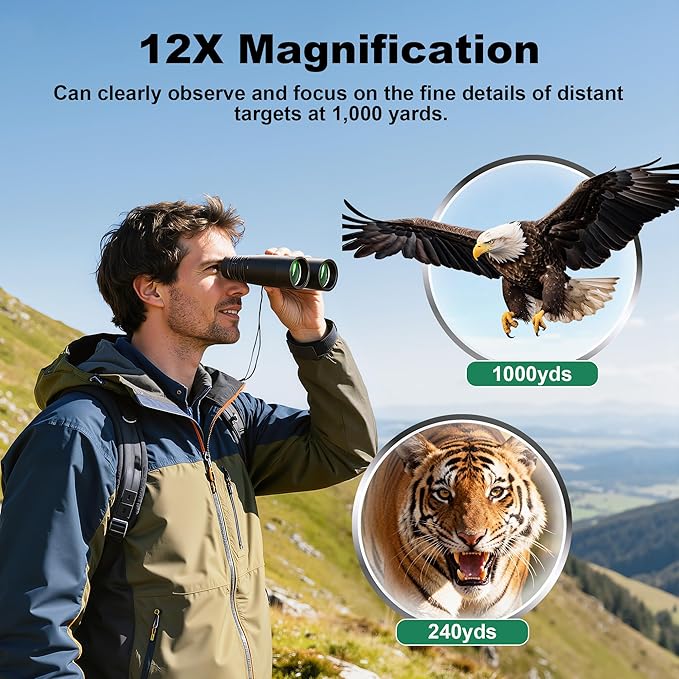 Leacco 10x25 Compact Binoculars for Adults and Kids Large View Waterproof Small Binoculars with Low Light Vision BAK4 Prism FMC Lens for Cruise Ship Bird Watching Travel Hunting, Black