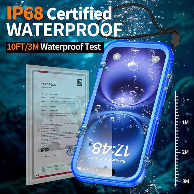 Cozycase for iPhone 16 Case Waterproof - 360 Heavy Duty with Screen/Camera Protector Shockproof IP68 Underwater Dustproof Water Dust Shock Proof Full Body/Front and Back Case Blue/Frosted Clear