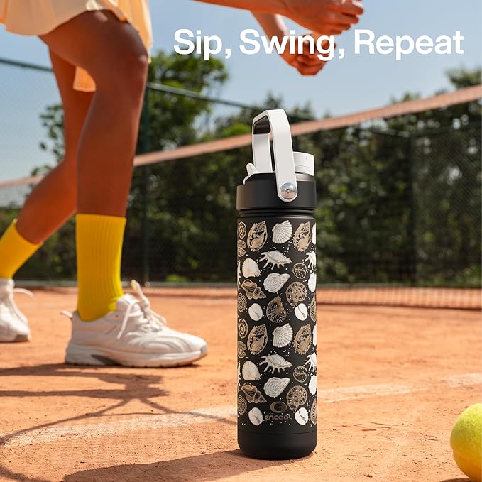 ENCOOL Insulated Water Bottle with Straw Stainless Steel Water Bottle, Leak-Proof, BPA-Free, Double Wall Vacuum Keeps Cold for 24 Hours for Sports, Travel, School (26 oz, Ocean Whisper)