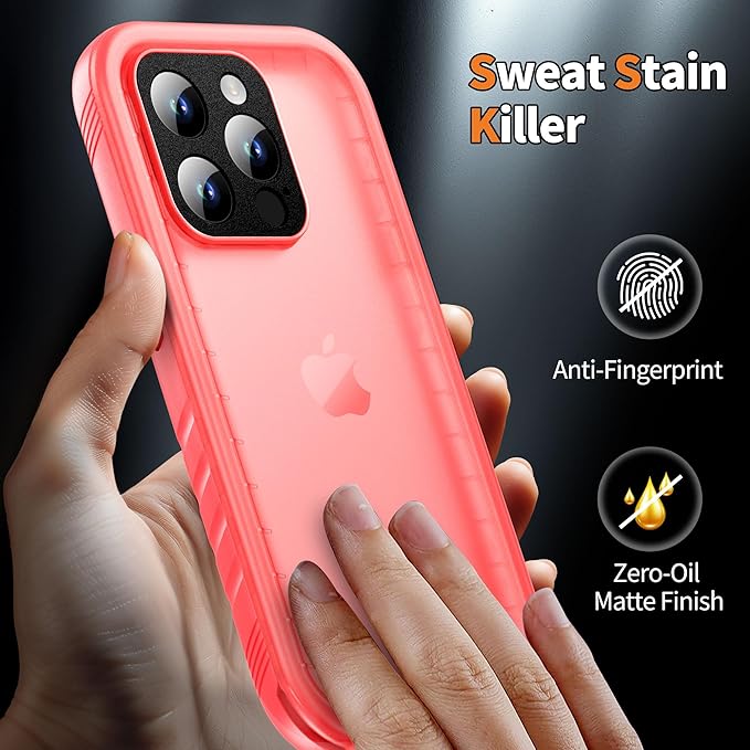 Cozycase for iPhone 15 Pro Waterproof Shockproof Dustproof Case - Heavy Duty/360 Full Body/Military Grade/Protective/Rugged 【8FT Drop Proof】 Built in Screen/Camera Protector with Lanyard Pink