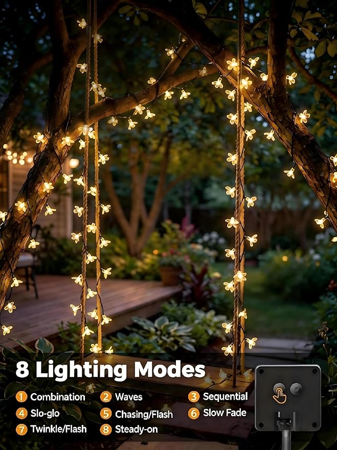 ITICdecor 2 Pack 50 LED Solar String Lights Outdoor Waterproof Flower Solar Lights for Garden Yard Fence Patio Christmas Tree Wedding Party Decor(Warm White)