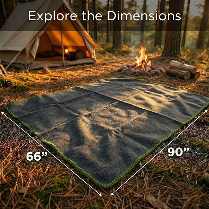 Wool Camping Blanket - 70% Wool Heavy-Duty Military Style Throw, Warm & Washable, Fire Retardant Cover for Emergency, Survival & Outdoor Use - Perfect for Camping, Car, Home & Hiking, Grey 66x90