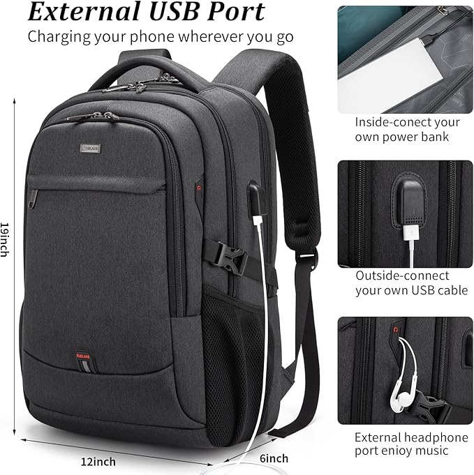 DUSLANG 17 Inch Laptop Backpack for Travel Water Resistant College Backpack for Men Women Laptop Bag with USB Charging Port Tablet Sleeve Bag, Black