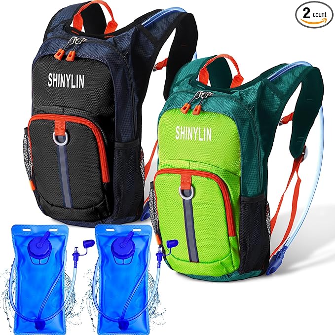 Shinylin 2 Pcs Kids Hydration Backpack with 1.5L Water Bladder Lightweight Kids Hiking Backpack Water Rucksack for Boys Girls Climbing Running