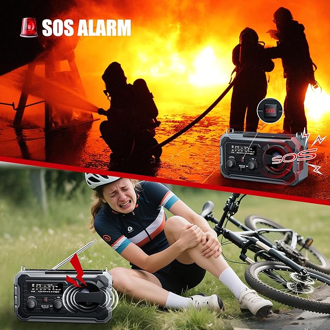 Hand Crank Emergency Radio, 10000mAh Weather Radio with AM/FM/NOAA, Solar Prower, SOS Alarm, Phone Charging, LED Flashlight, Portable Survival Gear for Outdoor & Home Emergencies Kits, Grey