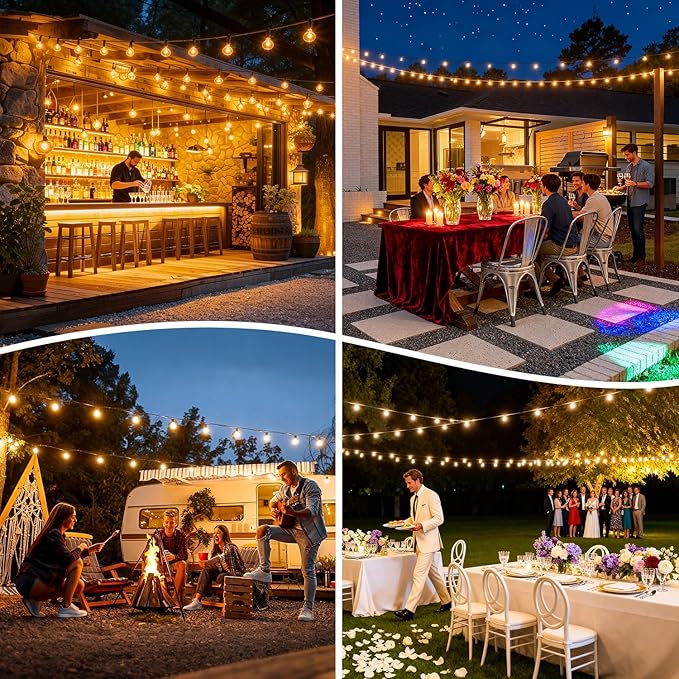 Nisocy 25FT Solar String Lights Outdoor Waterproof with Remote & Timer, LED Shatterproof G40 Bulbs, Solar Powered Patio Lights for Outside Decor, Backyard, Porch, Garden, Wedding