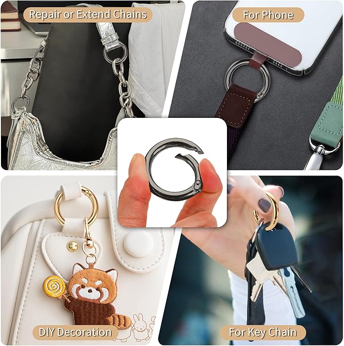 Gkeygo Key Ring Clip, 1 Inch Keychain Rings, 8 Pack Round Carabiner Clip for Keys, Buckle, Bags, Purses - Key Chain Hooks Replacement Keychains Lanyard DIY Crafts - Black, Gold
