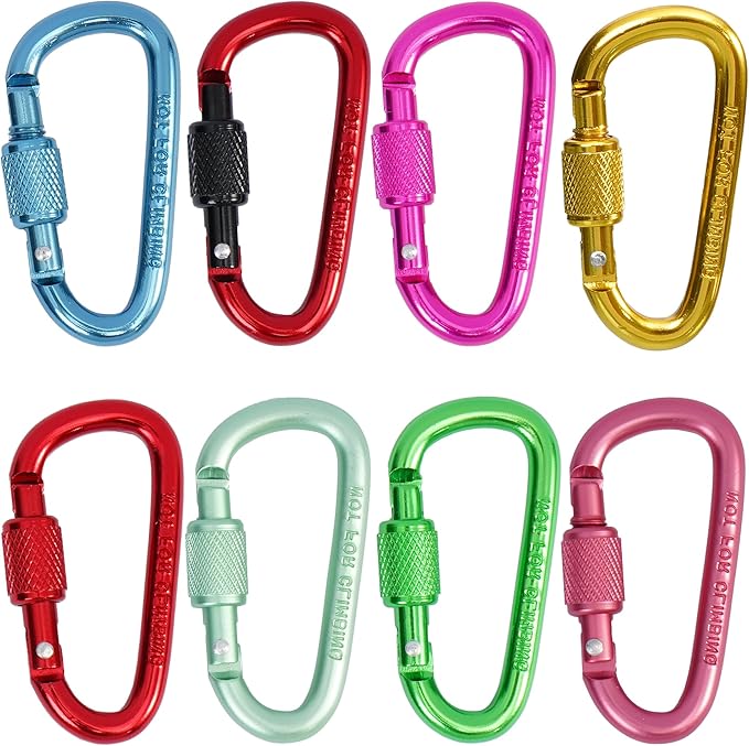 Multi-Pack Aluminum Carabiner Clips, 2" Ultra-Light Spring & Locking for Key,Hiking, Outdoor Activities