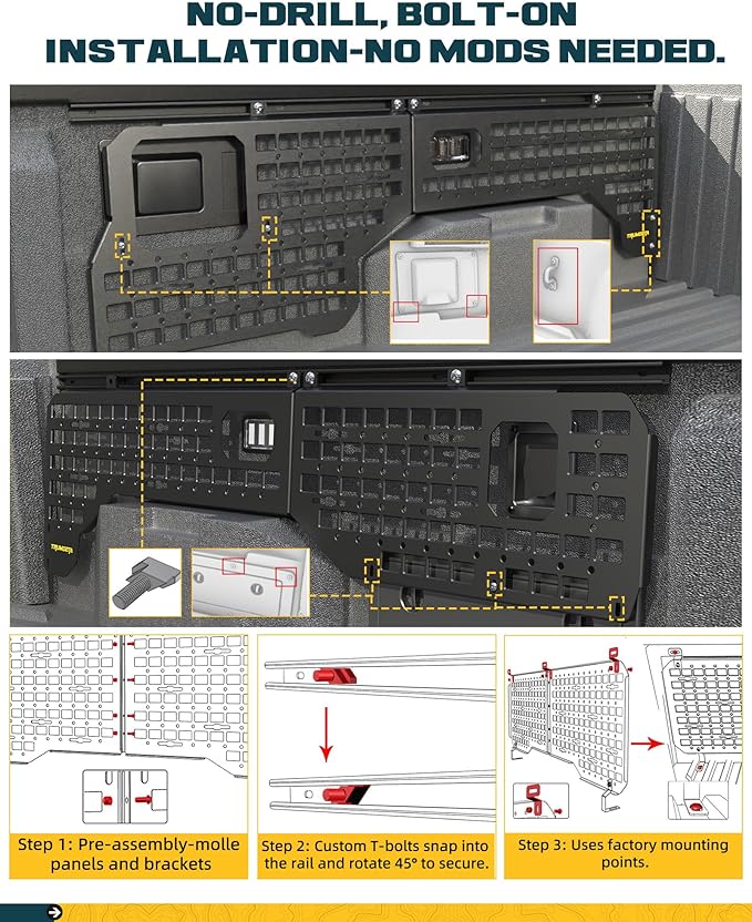 Trumgeta Side Bed MOLLE Panel Fit for 2024 2025 2026 Toyota Tacoma Double Cab 5-ft Bed, Exclusion Truck Storage Organizer System, NOT Fit for SR/SR6/TRD PreRunner Trims