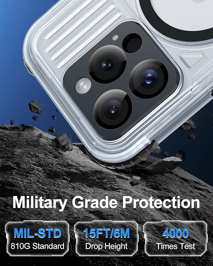 for iPhone 15 Pro Max Waterproof Case with Magsafe, Built-in [Camera & Screen Protector] [Lanyard], IP68 Water Proof Full Body Dustproof Heavy Duty Frosted Protective Phone Cover, 6.7" Black