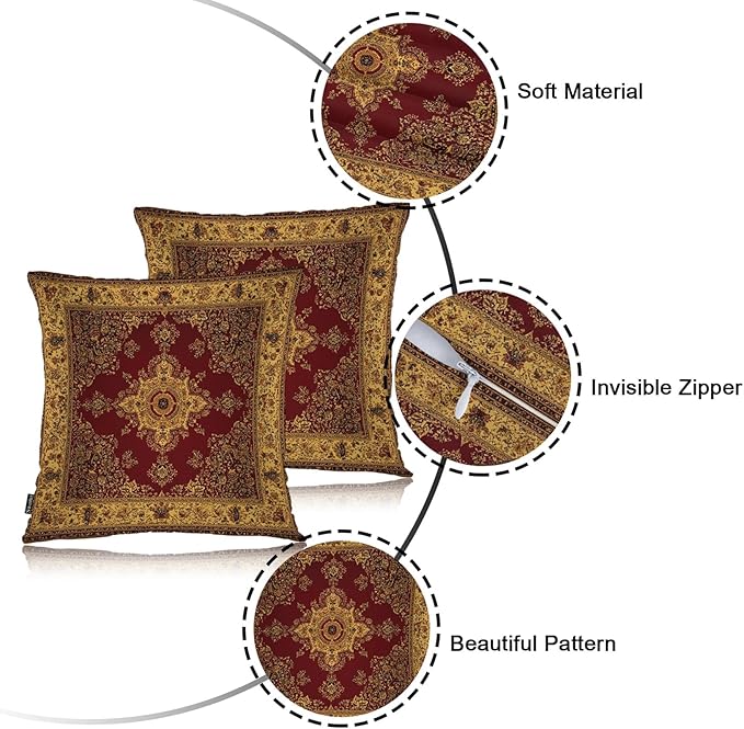 Swono Paisley Carpet Cozy Pillowcase Cushion Cover, Persian Carpet Tribal Floral Decorative Throw Pillows Covers Outdoor Pillow Case for Home Office Sofa Picnic Car 18" X 18" 2 Pack
