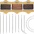 Upholstery Repair Kit: Waxed Sewing Thread (3 Rolls - Brown Color Range) & Heavy Duty Needles (11 PCS) for Leather, Canvas & Quilting Thread