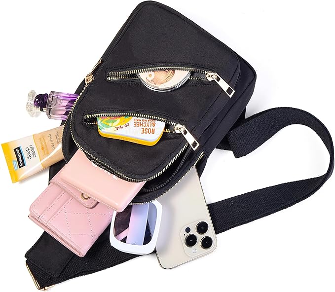 Banelu Sling Bag Crossbody Bags for Women, Small Sling Backpack Fanny Pack Cross Body Bag for Outdoors Hiking Traveling - Black